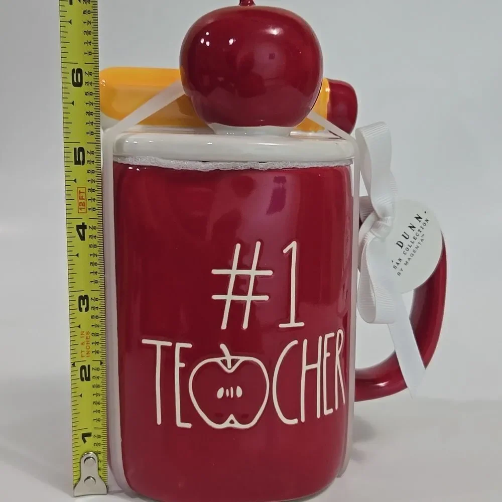 Rae Dunn #1 Teacher Gift Mug Apple Pencil‎ Lid Red Academia Coffee NWT